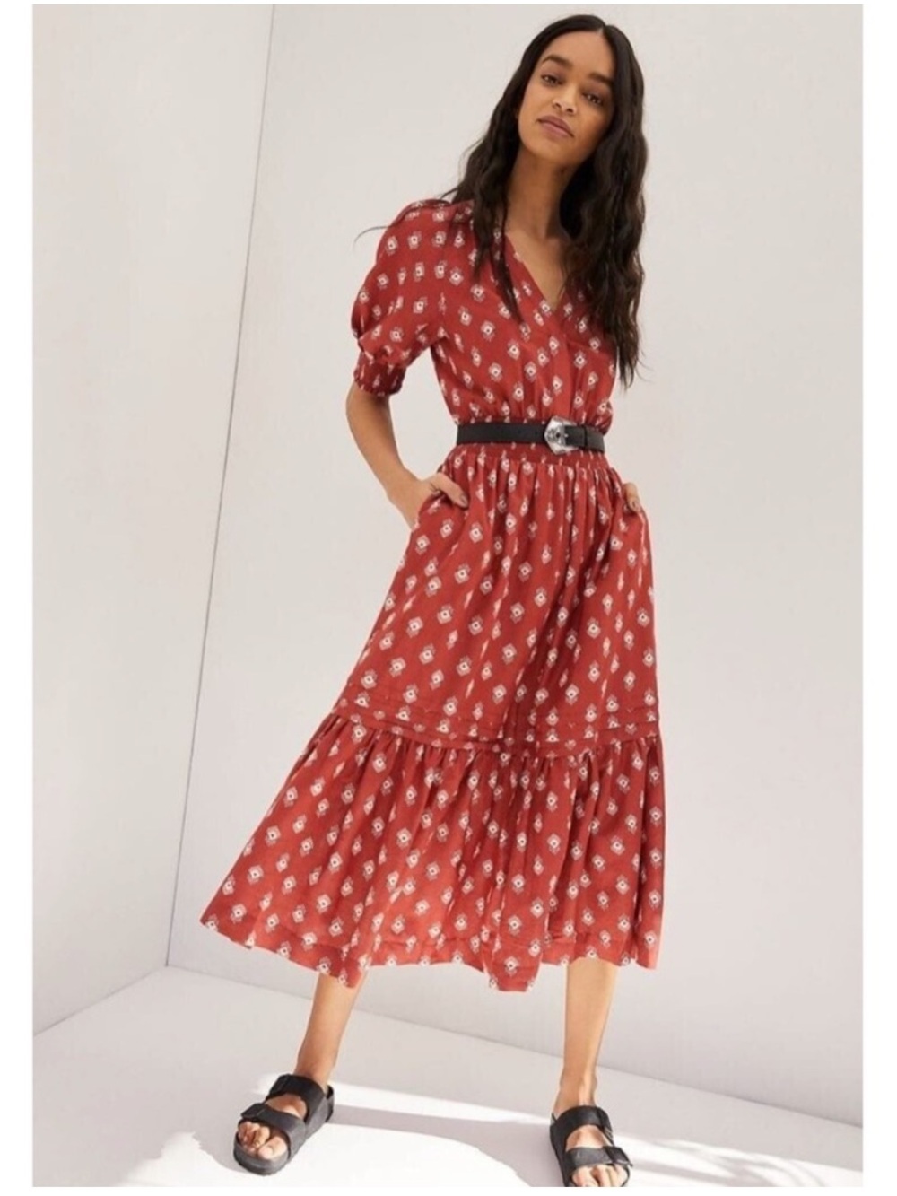 Anthropologie Crimson Orange Felipa Maxi/Midi Dress Women's XS